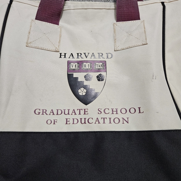 Harvard Vinyl Canvas Tote Two Tone Laege BLACK/BURGANDY/CREAM - Picture 2 of 12